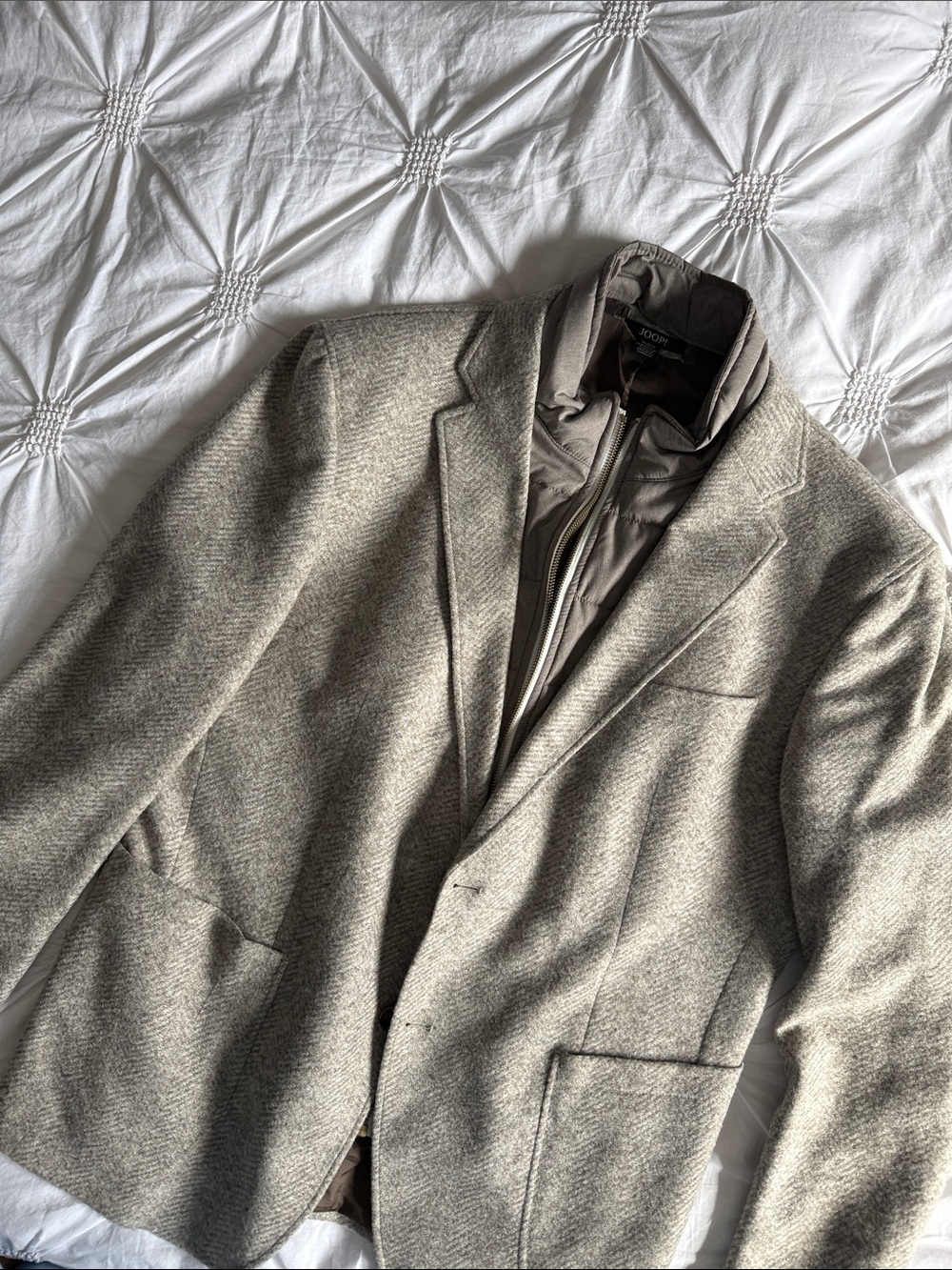 Men's beige brown Joop! Blazer with Removable Inner Zip Vest. Size 42R